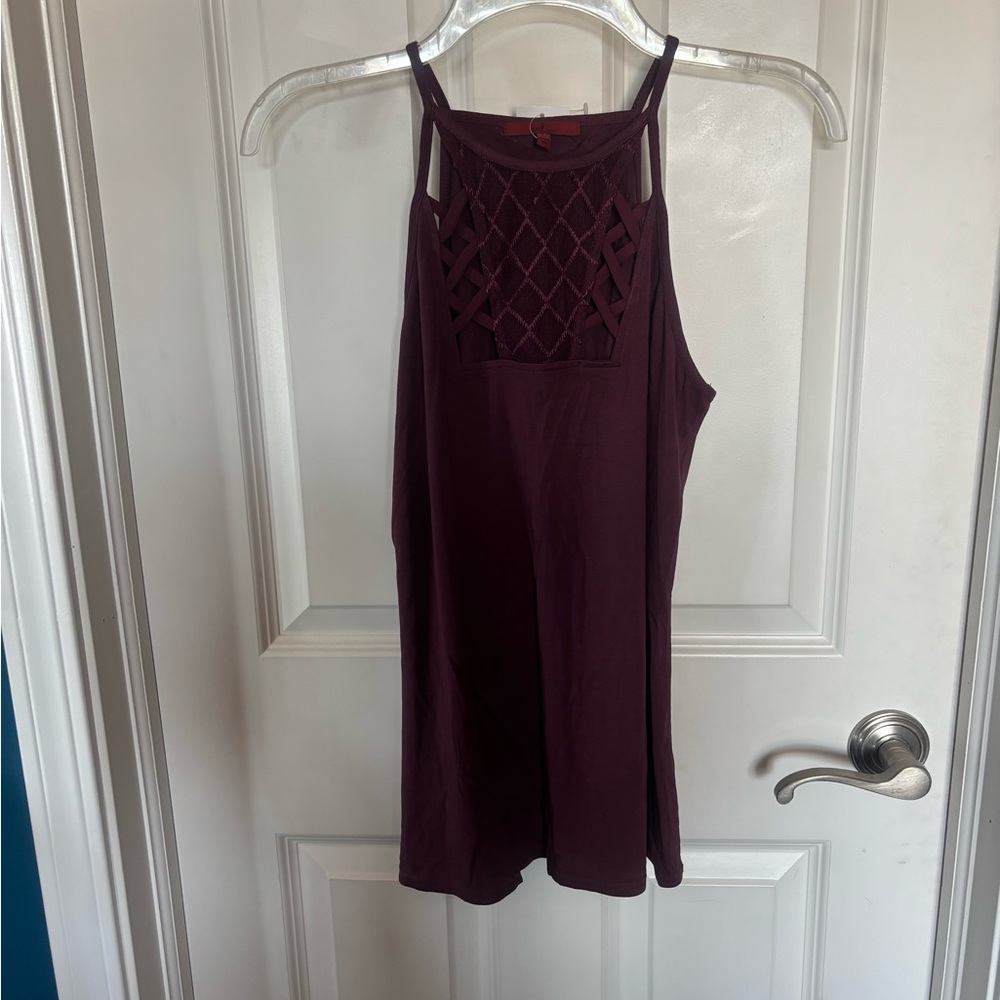 Red Bke Women’s Sleeveless Lattice Yoke Tank Top - Deep Plum